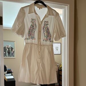 White Romper with Sequined Leopards